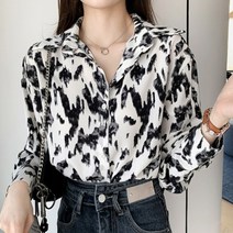 로로비 브이넥 여성 호피 빅카라 블라우스 여자 가을 면접 화이트 핑크 긴팔 셔츠