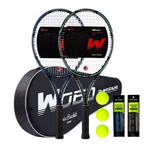 WOED BATENS 성인 2인용 테니스 라켓 초보자 및 전문 플레이어에게 적합 68.6cm(27인치) 스피드 테니스 라켓 오버그립 2개 테니스 가방 진동 댐프 2개 커, 2 Pack-3 Ball