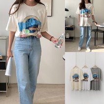 프리스탈 나염티셔츠 데일리룩 자동차나염 캐주얼 반팔티