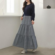 신세계TV쇼핑 [옷자락] 여자 봄스커트 코튼 깅엄 체크 맨투맨 콤비 롱원피스