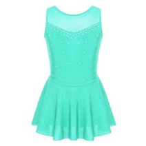 여자 체조 발레 레오타드 드레스 아이 민소매 Ruched V 넥 메쉬 Tulle 피겨 아이스 스케이트 청소년 Lyrical Dance Wear