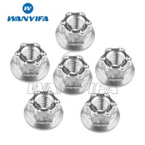 Wanyifa 티타늄 너트 M6M8M10M12M14M16 Torx 플랜지 육각 너트 오토바이 리어 액슬 6pcs, M10 1.5Pitch+Titanium