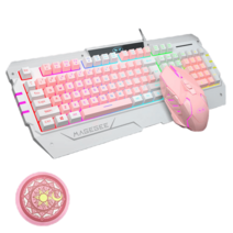 Literally sell 게이밍키보드 무접점 키보드 멋진 조명 인체 공학 게임 엔진 6단 DPI 속도 무소음키보드 레트로키보드 무소음마우스 노이즈캔슬링헤드폰 유선이어폰, 분홍색 키보드+마우스
