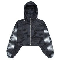BLACKBLOND 비비디 사이드 스프레이드 커스텀 카모 집업 크롭 후드 자켓 (그레이) BBD Side Sprayed Custom Camo Zip Up Crop Hood Jack