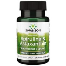 Swanson Organic Spirulina & Astaxanthin 120 Veg Tabs null, 1, 옵션 1 Size = 120, 기타