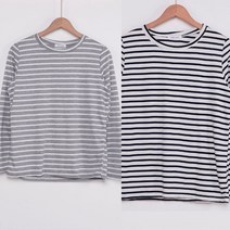 여성 긴팔 단가라 라운드 티셔츠 2장 이너 스트라이프 데일리 티셔츠 2개
