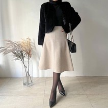네모엔룩 여성용 멜란A라인 앞절개장식 멜란지 오피스룩 슬림 A라인 미디 스커트 NL