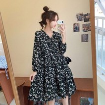 여친룩 모임룩 예쁜꽃무늬 플라워 브이넥 셔링 원피스