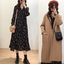 내츄럴미즈홀릭 블랙쉬폰 차이나카라 잔꽃나염 롱원피스