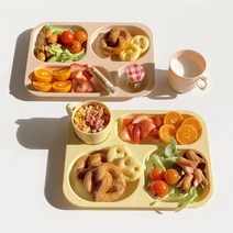파스텔 안심 유아 식판 컵 세트 3color 자기주도 아기식판 어린이집 유치원 간식 성인 다이어트 식판, 핑크베이지