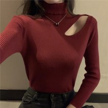 오픈숄더니트 디자인감각 보이핏 볼륨 매너 여성 겨울 가을 이너웨어 시크 목폴라 스웨터 펀칭 이너티셔츠 3457318337
