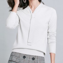 데일로엔 여성용 타이 V넥 포인트 긴팔 니트