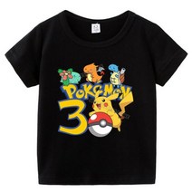 뽀깻몬 핏깟츄츄 여름 옷 생일 티셔츠 만화 프린팅 숫자 탑 아이 코튼 셔츠 티, 100, black 3-CWJL186