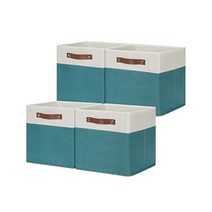 HNZIGE Fabric Storage Cubes Bins for Shelves 13x13 Storage Cubes Set Of 4 Foldable Cubby Storage Bi, Teal White, 12