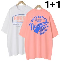 엠제이스타 여성 럭비+뉴욕 여름 반팔 루즈핏 롱 레터링 티셔츠 2장