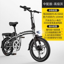 20인치 알루미늄 접이식 전기자전거 리튬배터리 남성 여성 라이딩 보조 소형전기차 휴대용, E.48V/12AH/그레이 블랙