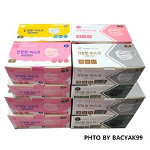 건간한마스크 50매 성인용(화이트 핑크 블루 블랙) 아동(화이트 핑크) 일회용 마스크 [백약99], 성인용