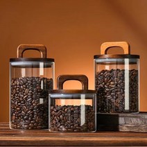 커피 빈셀러 원두보관 원두소분 식품 소분 wood lid glass airtight canister with handle 식품 용기 차 콩 캔디 주방 보관 병 밀봉 항아리, 2150ml