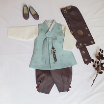 오월한복 은설 은박 민트배자 남아 전통 한복