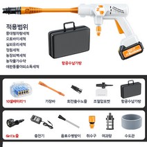 무선 고압세척기 초강력 고압분사기 고압세차기 충전식 가정용 휴대용 세차기 리튬배터리 항공 수납함, 흰색, 무선세차기 세트 + (배터리 1개+충전기+항공 수납함)