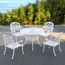 [국내배송] 하늘창 리버주물2인세트 4인세트 정원의자 테라스의자 주물테이블 야외테이블세트, 4인, 파라솔2.7세트(아이보리), 브론즈