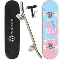 WHOME 프로 스케이트보드 성인 청소년 초보자를 위한 완성 78.7cm(31인치) 더블 킥 오목한 스트리트 8겹 알파인 하드 록 데크 ABEC9 베어링 T 툴 포함, FRESH