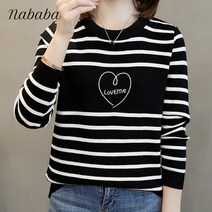 나바바 NK795 여성 러브미 하트 단가라 데일리 니트티