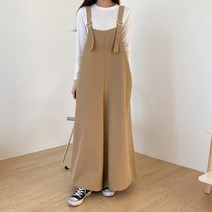 [옷자락] 여자 와이드 A라인 임부 나팔 베이직 스판 멜빵 바지