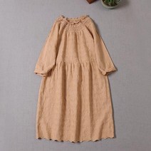이끼당 펀칭 라운드 7부 린넨 원피스