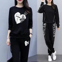 라운드 맨투맨 상하세트 여성 트레이닝복 캐주얼 운동 투피스 빅사이즈 L~5XL