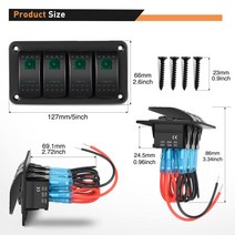 GOOACC 6 갱 로커 스위치 패널 5핀 온 오프 토글 스위치 알루미늄 홀더.. 정품보장, Green, 4Gang Switch Panel