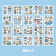 귀여운 카와이 만화 스티커 문구 저널 장식 작은 패턴 저널링 미술 용품 20 장/팩, 06 Blue2