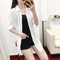 여성 여름 쉬폰 오버핏 시즈루 셔츠 하늘비즈 C10 O518W628