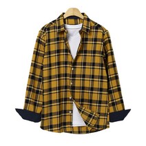 핫코드 남성용 두꺼운 캐주얼 빅사이즈 타탄 체크 옐로우 기모 셔츠
