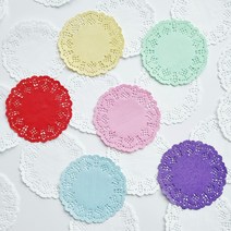 도일리페이퍼 원형 흰색 칼라 100매 티코스터 종이코스터 종이레이스, 8.8cm - 흰색