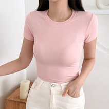 양놀 여성 슬림 쫀쫀 스판 라운드 면 반팔 티셔츠