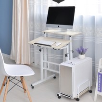 스탠딩 2단 높이조절 스탠드 1인 서서 학생 컴퓨터 책상 테이블, 2단60아이보리