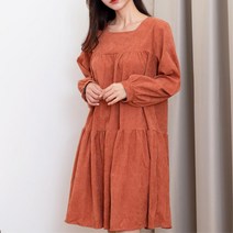 움직임 편한 A라인 프릴 밑단 여자 골덴 원피스 체형커버