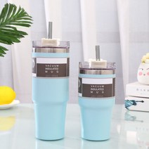 SIMMY 20/30oz 뚜껑이 있는 스테인리스 스틸 커피 컵여행용 진공단열 대용량 빨대 텀블러, 블루*30oz+ 빨대 + 빨대 브러시 + 컵