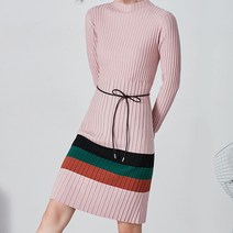 데일로엔 여성용 베이직 하이넥 컬러 배색 내추럴 원피스