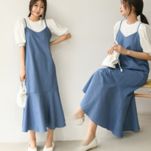 NewCare 여성 데님 원피스 뷔스티에 원피스 머메이드 나시원피스