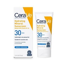 세라베 100% 미네랄 선스크린 SPF 30 | 민감한 피부를 위한 산화아연 및 이산화티타늄 함유 페이스 선스크린 | 히알루론산 나이아신아마이드 세라마이드 함유 | 2.5온스