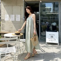치코엘라 링하조 뒷트임 스트랩 끈 나시 롱 원피스