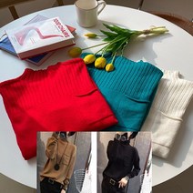 여성 캐주얼 가을 스웨터 긴팔 반목 목 폴라 터들넥 니트 티셔츠 미니 포켓 루즈 핏 골지 티 베이직한 편한 룩 레드 블랙 검정 화이트 청록 10대 20대 가벼운 포근한 오버 도톰한
