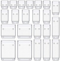 스마테익 SmarTake 미끄럼 방지 실리콘 패드가 있는 13피스 서랍 정리함 5가지 사이즈 책상 트레이 보관 메이크업 주얼리 침실 옷장 사무실 및 주방의 식기용 투명, Clear