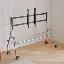 이동식 TV 거치대 모니터 행거 스탠드 바퀴달린 tv 랙, 수납바구니 TV브라켓 (65-75인치)