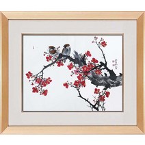 진품 / 진품 그림 할인판매 매화그림 홍매화 생기 그림 액자 거실 침실 공부방 서재 사업장 출세 등용 사군자 한국화 동양화그림, 3번 브라운액자