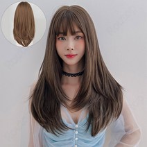 Routop 여성 가발 긴발 잔머리 디자인 머리둘레 조절 가능 무광 머릿결, 갈색