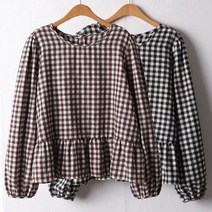 아이우먼 위쉬몰 CH 체크뒷버튼면블라우스 I034H201 빅사이즈