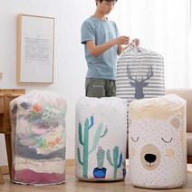 PK글로벌 1+1 이불 보관 방수 PEVA 복주머니 파우치 계절의류 토이 다용도 물품 수납정리가방, W40*H83 cm, 1+1 (2개입), 곰돌이+선인장